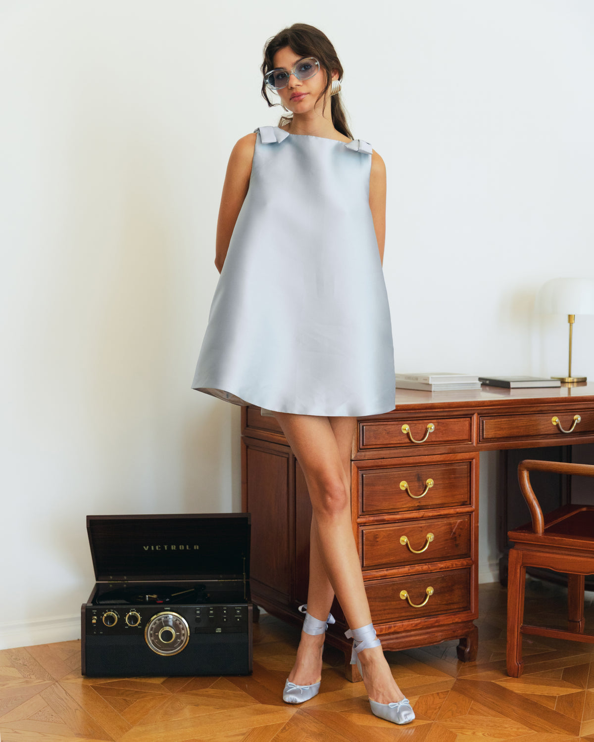 The Jackie Mini Dress in powder blue